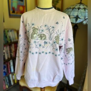 ☾ Vintage rabbit + flower scene crewneck sweatshirt